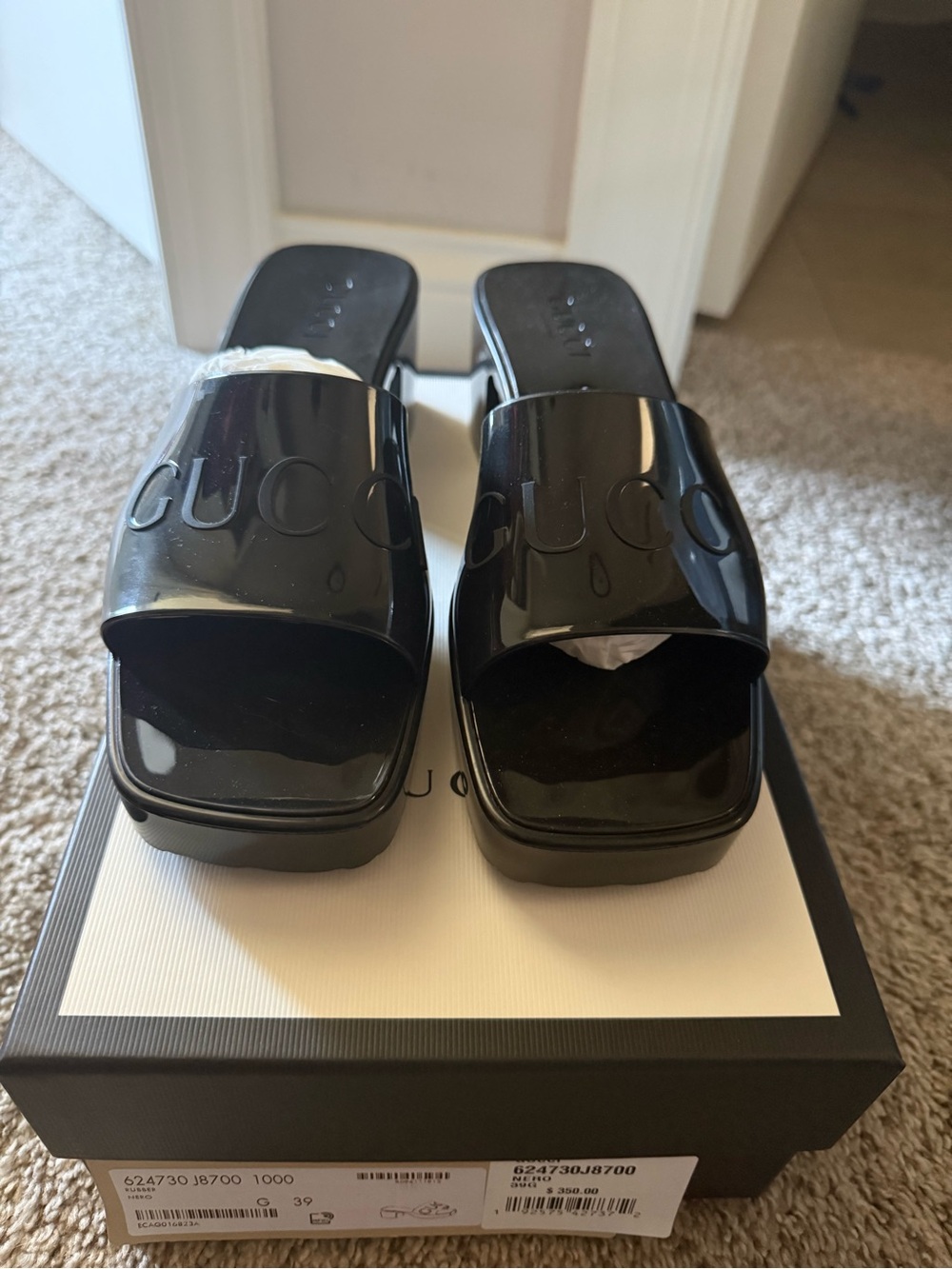 Gucci Black rubber block heel slide
